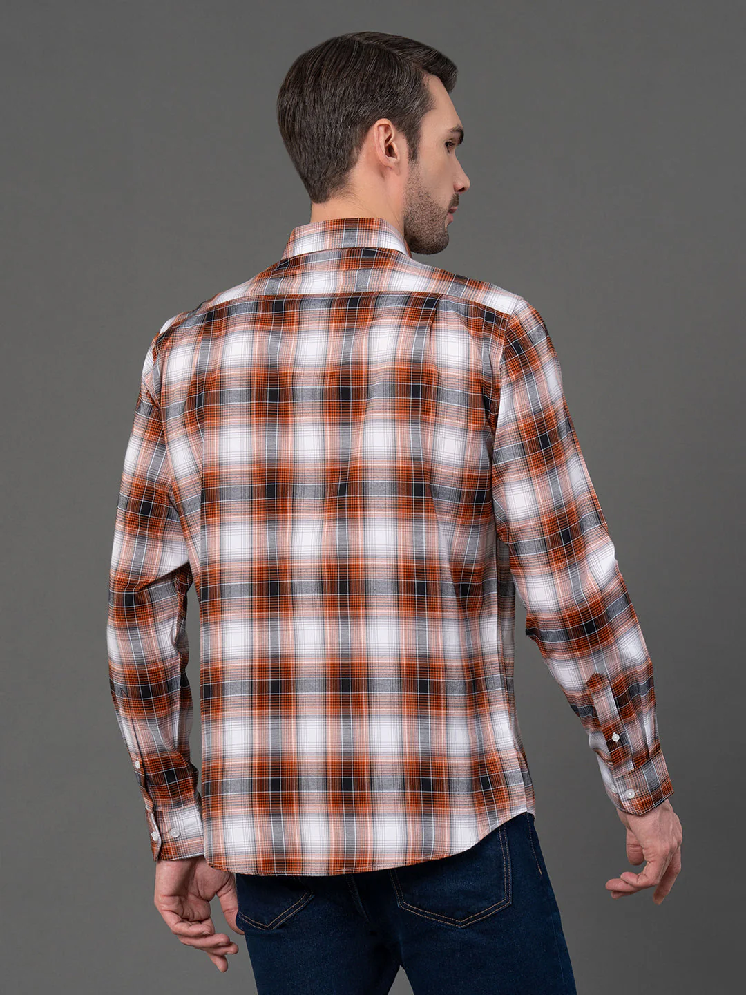 Orange Checked Shirt for Men - Image 3