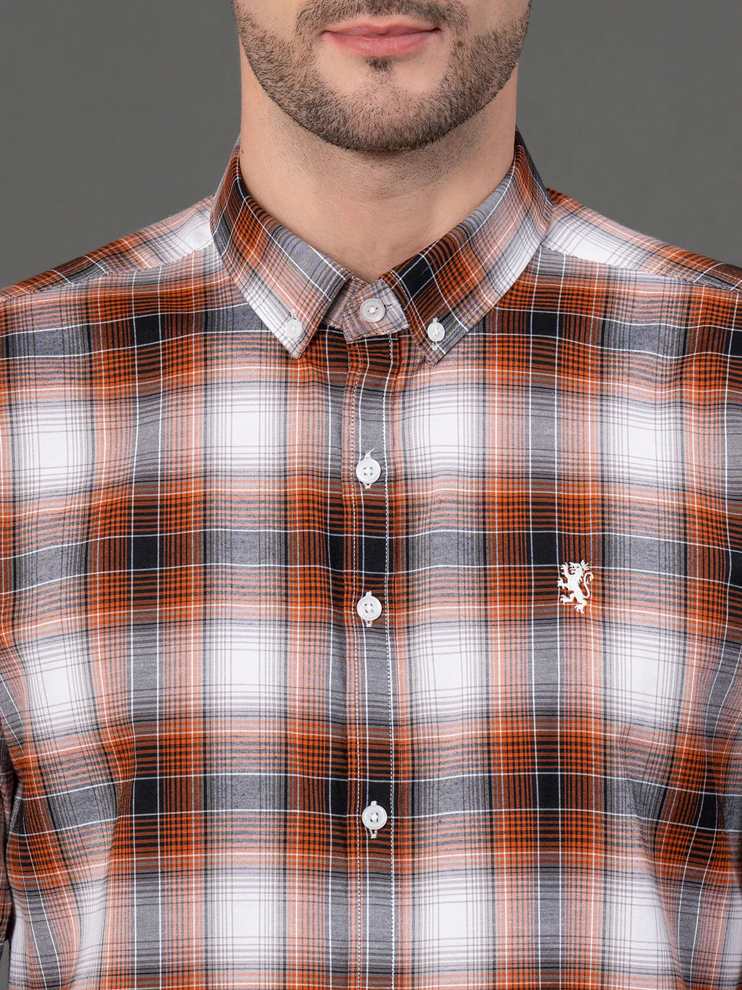 Orange Checked Shirt for Men - Image 4