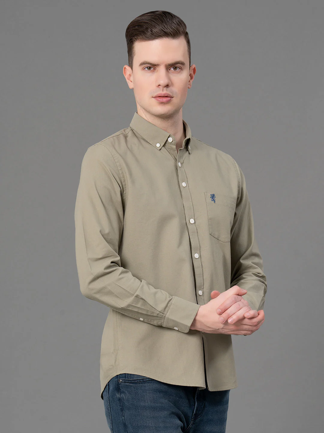 Olive Oxford Shirt for Men - Image 2