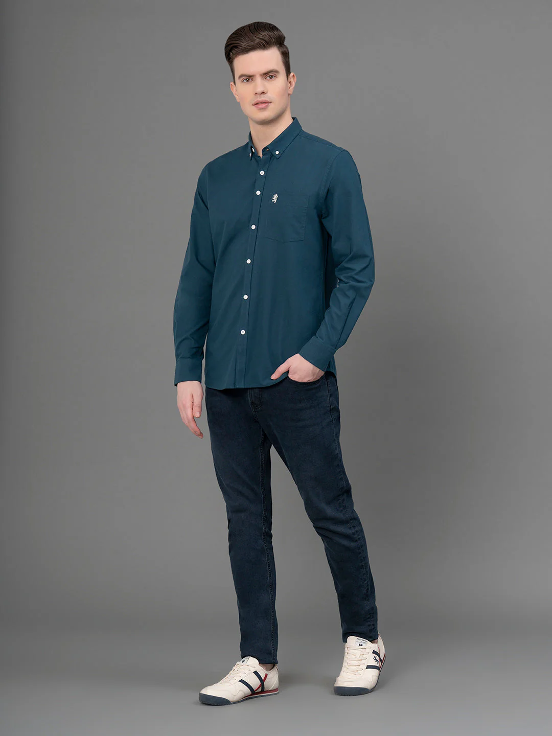 Teal Oxford Shirt for Men - Image 5
