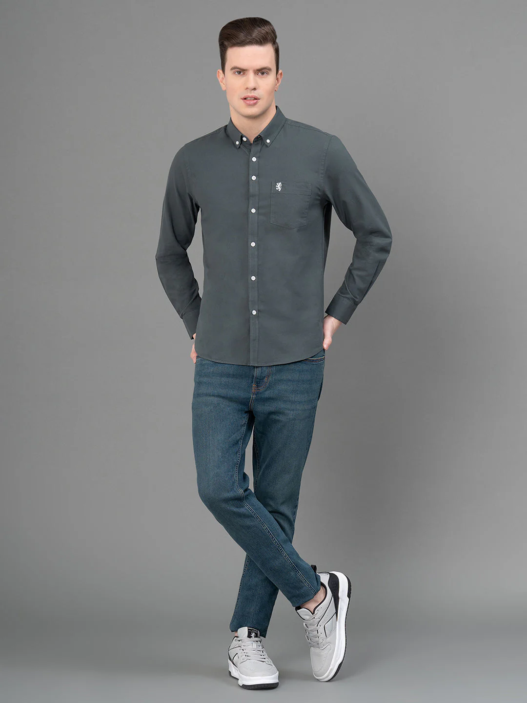 Dark Sage Oxford Shirt for Men - Image 3