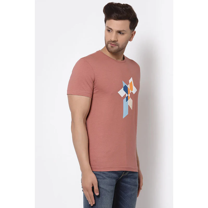 Pale Pink Graphic Print Pure Cotton Men's T-Shirt - Image 2