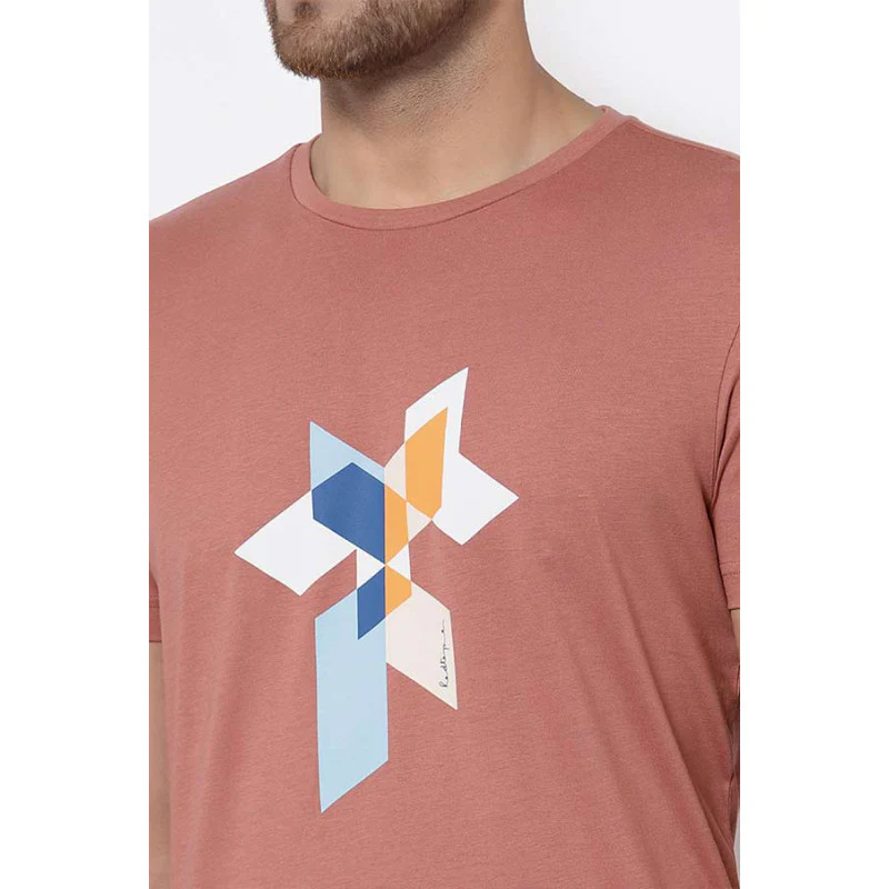 Pale Pink Graphic Print Pure Cotton Men's T-Shirt - Image 4