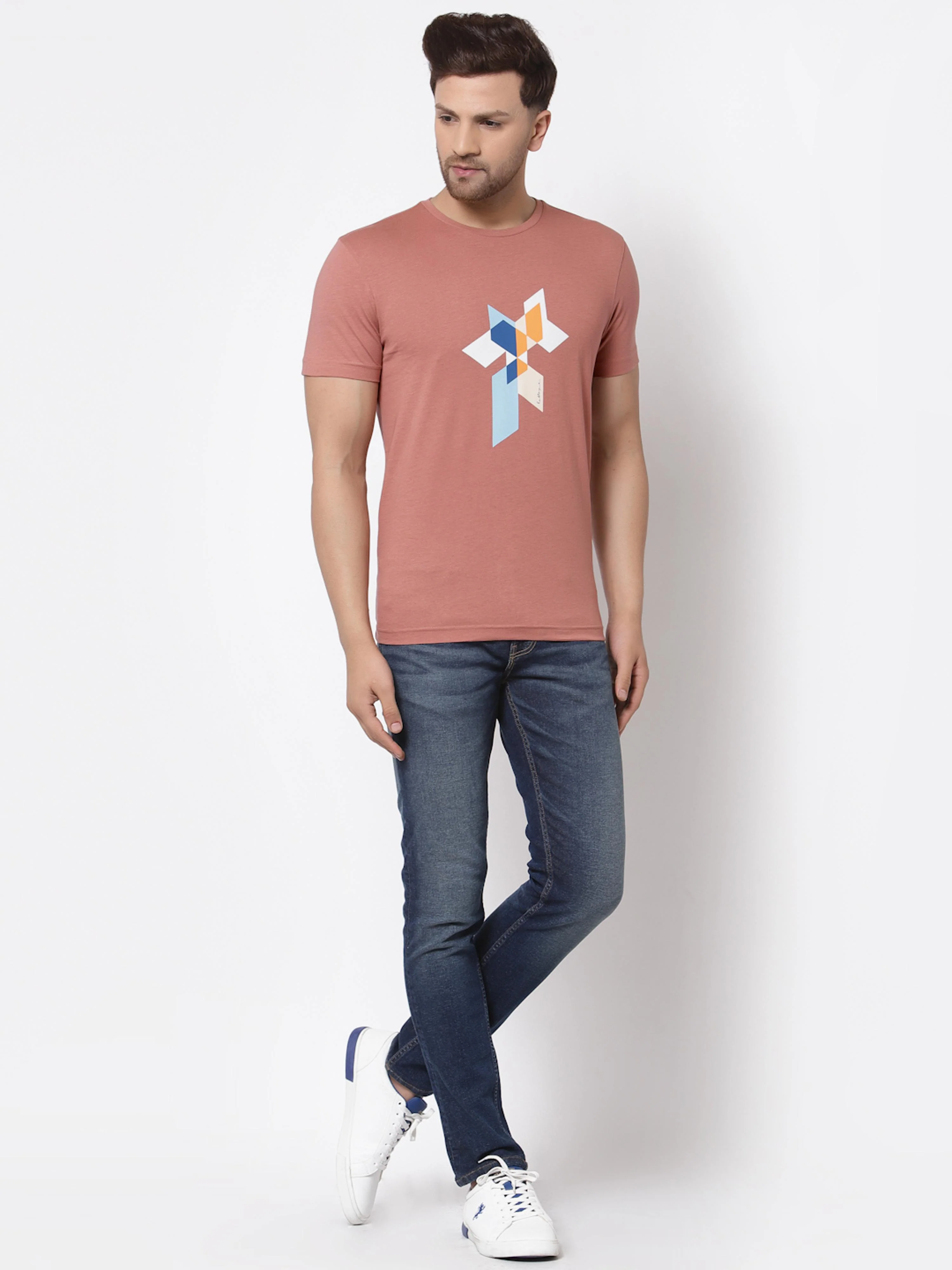 Pale Pink Graphic Print Pure Cotton Men's T-Shirt - Image 5