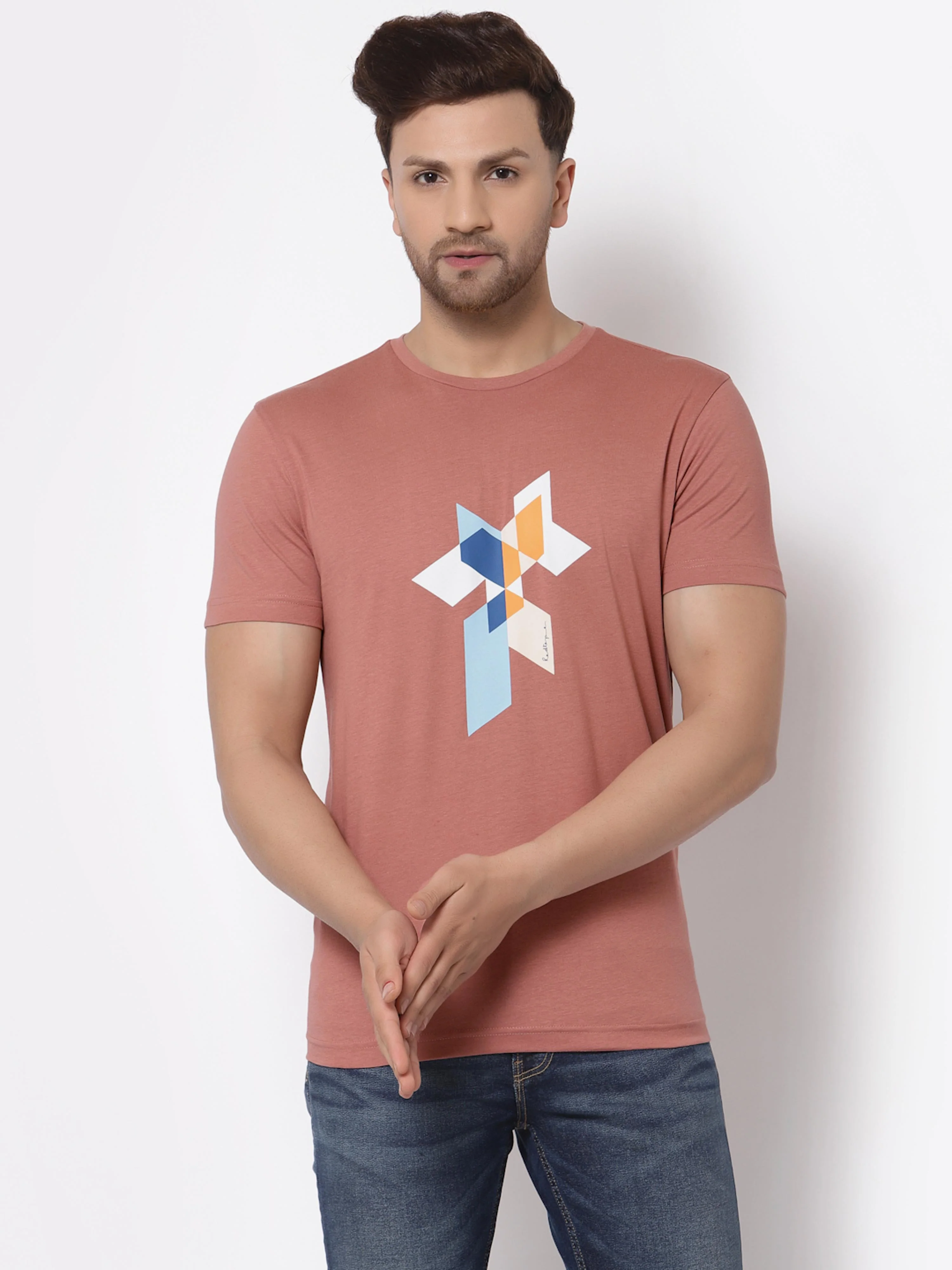Pale Pink Graphic Print Pure Cotton Men's T-Shirt - Image 6