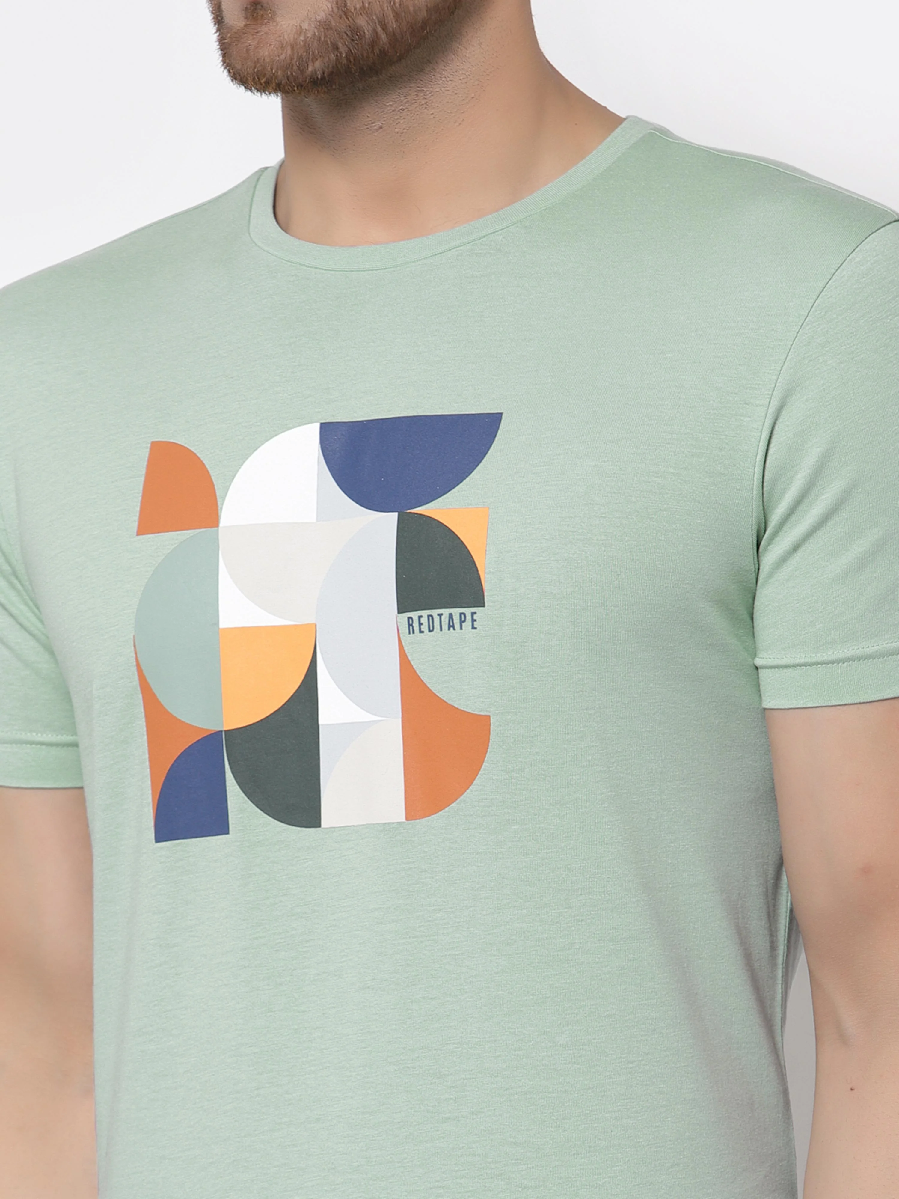 Pastel Green Graphic Print Pure Cotton Men's T-Shirt - Image 4