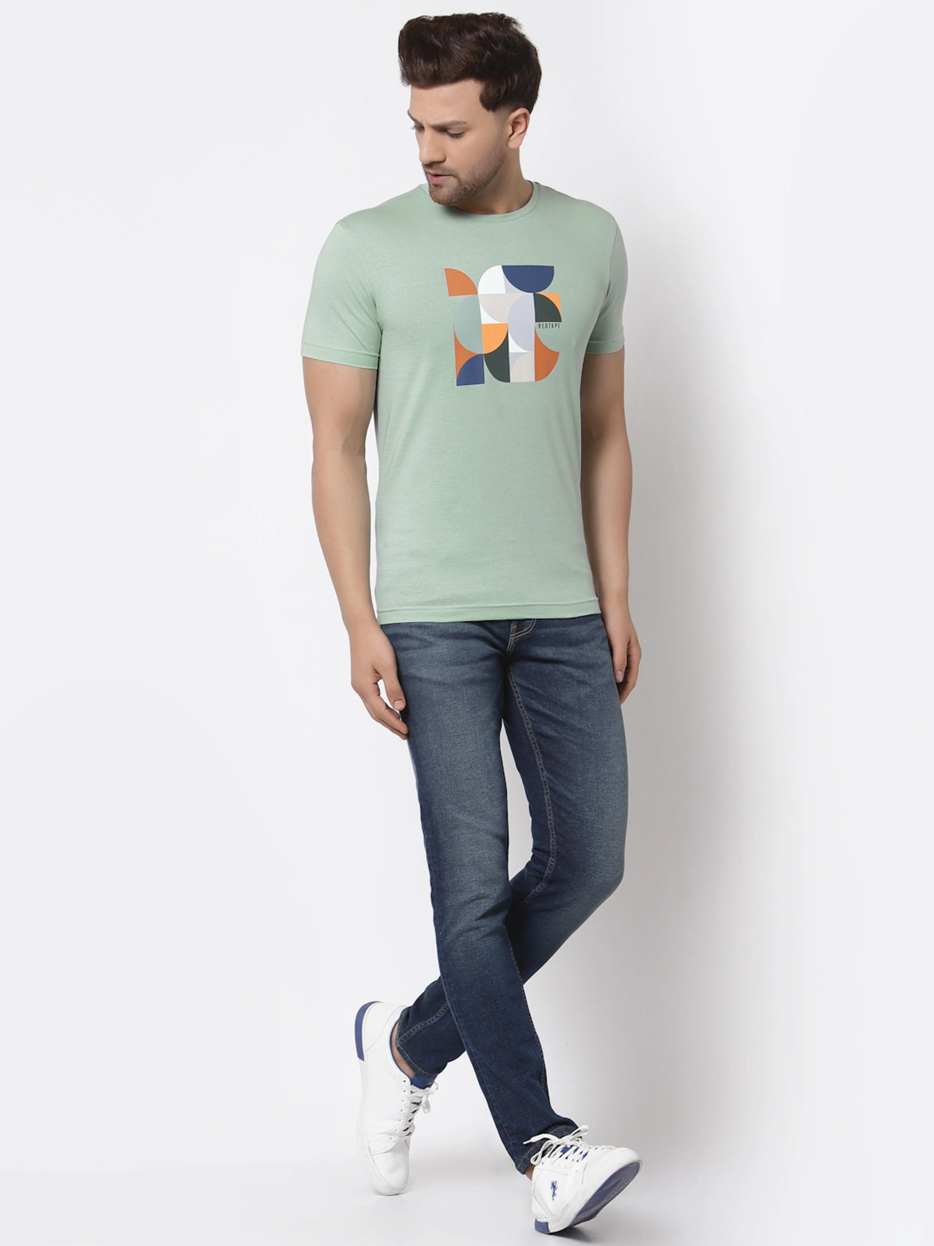 Pastel Green Graphic Print Pure Cotton Men's T-Shirt - Image 5