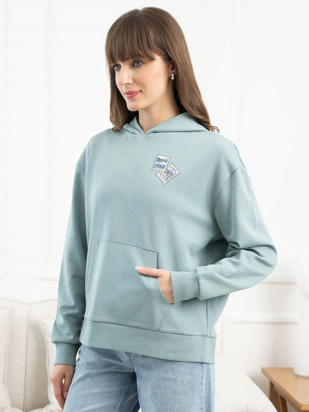 Pastel Green Hoodie for Women - Image 2