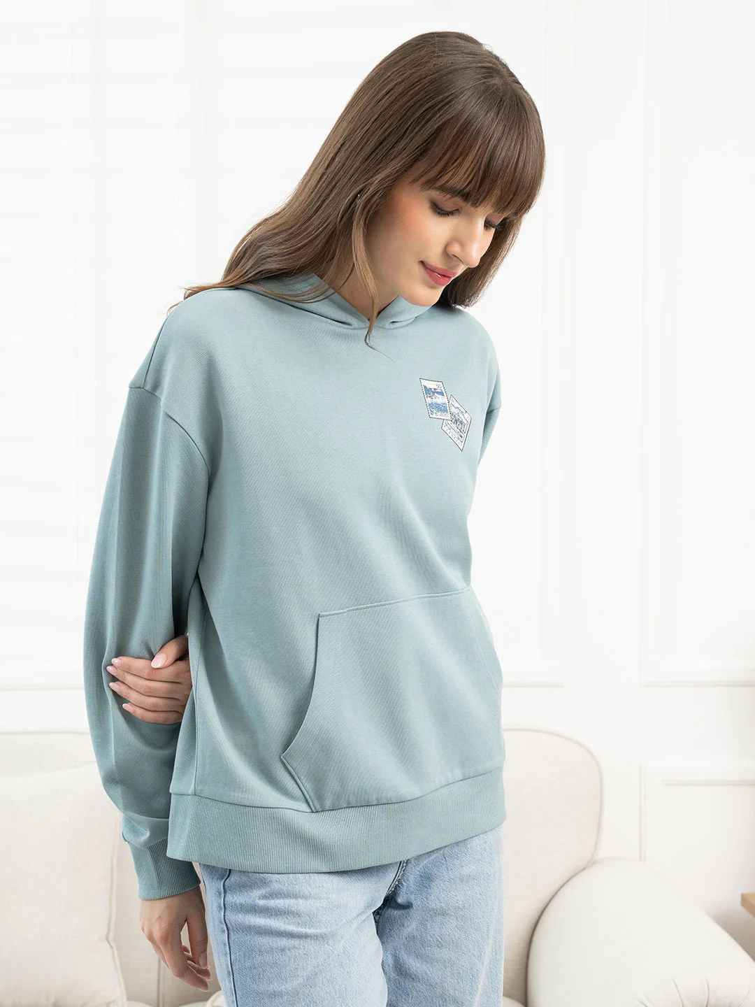 Pastel Green Hoodie for Women - Image 3