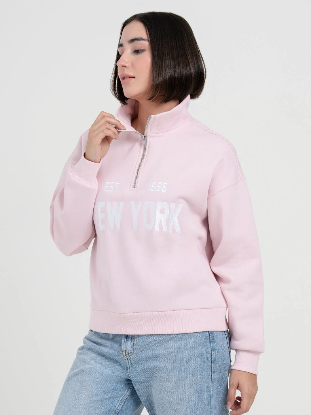 Pastel Pink Half-Zip Sweatshirt for Women | Winter Casual Comfort - Image 4