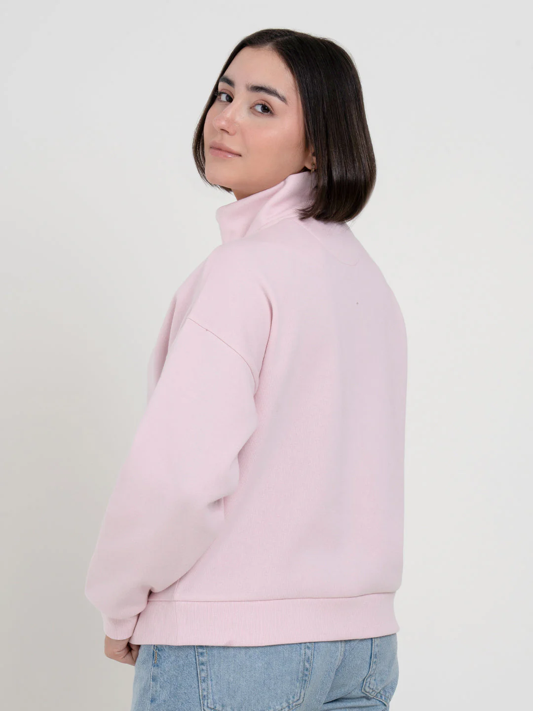 Pastel Pink Half-Zip Sweatshirt for Women | Winter Casual Comfort - Image 5