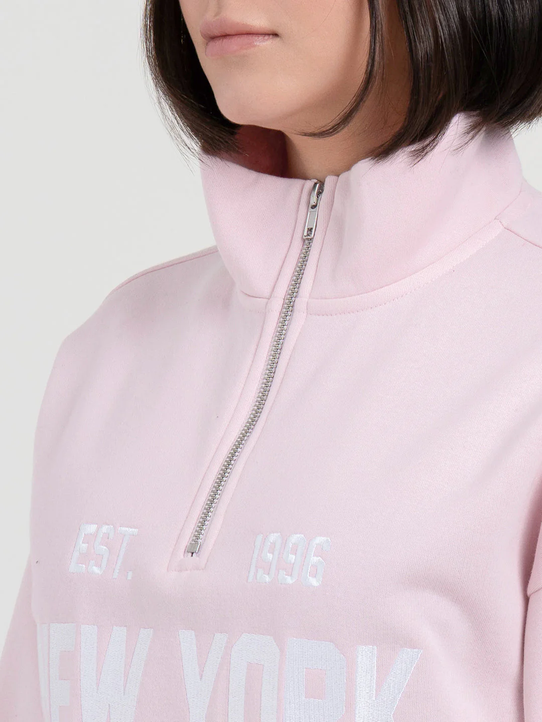 Pastel Pink Half-Zip Sweatshirt for Women | Winter Casual Comfort - Image 6