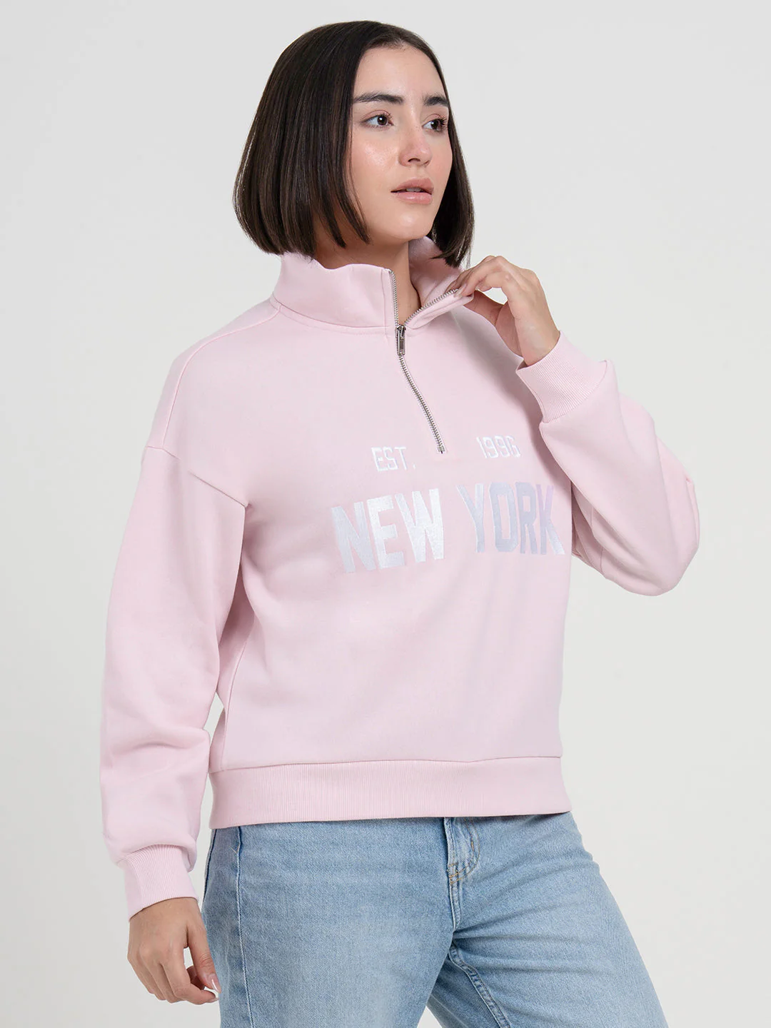 Pastel Pink Half-Zip Sweatshirt for Women | Winter Casual Comfort - Image 7