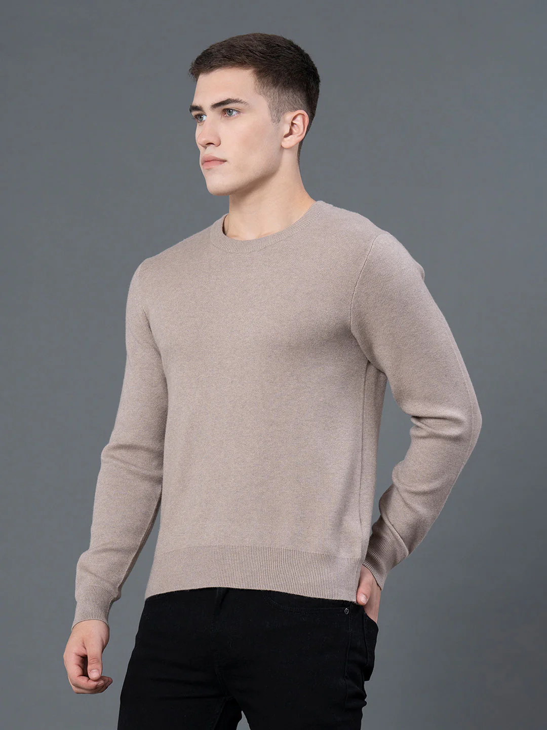 Round Neck Solid Sweater for Men - Image 2