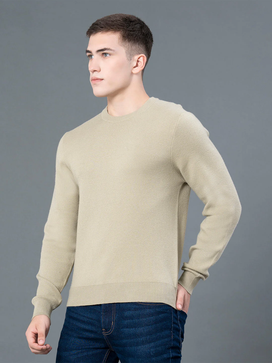 Round Neck Solid Sweater for Men - Image 2