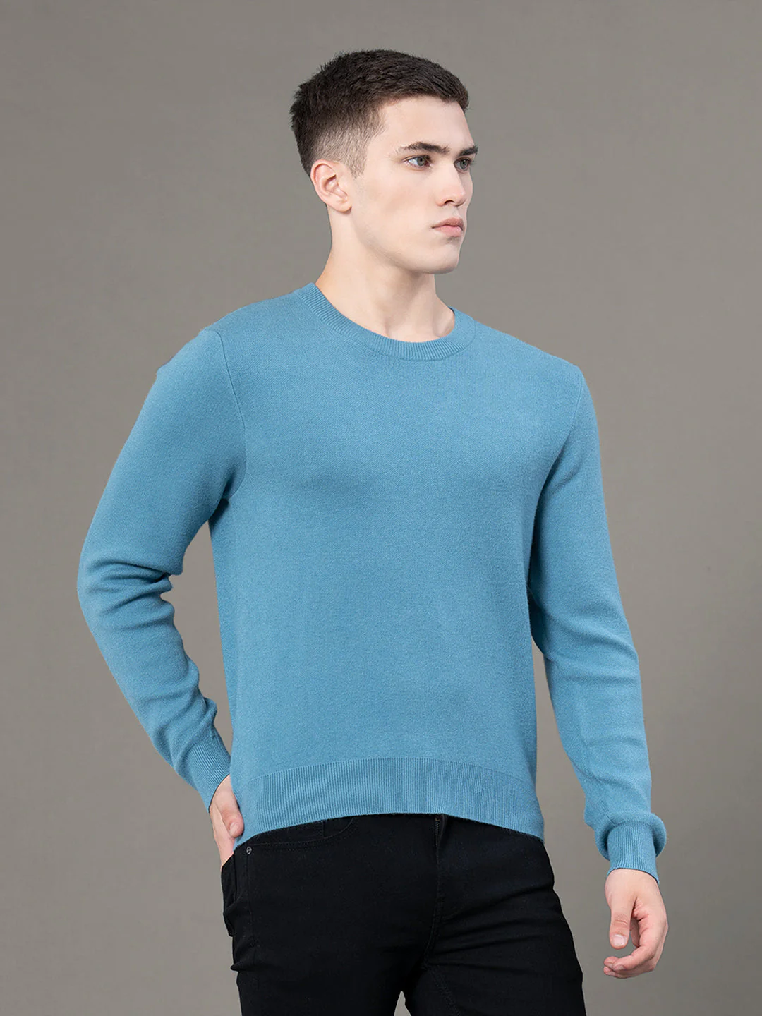Round Neck Solid Sweater for Men - Image 2
