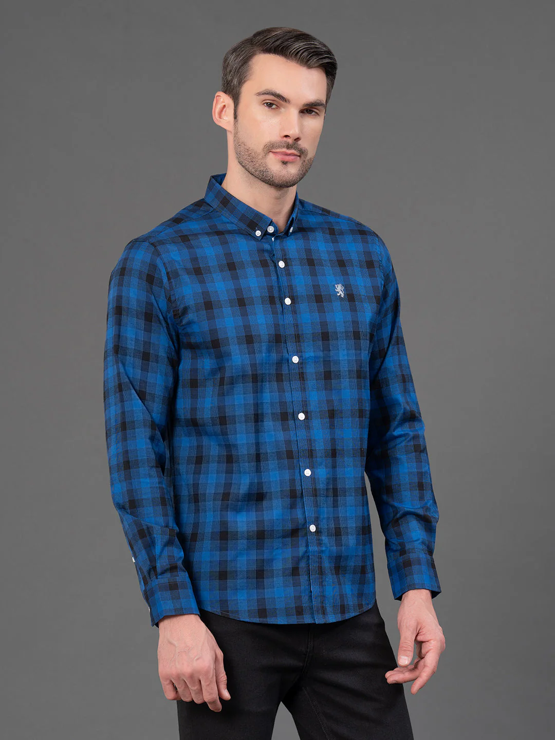 Royal Blue Checked Shirt for Men - Image 2