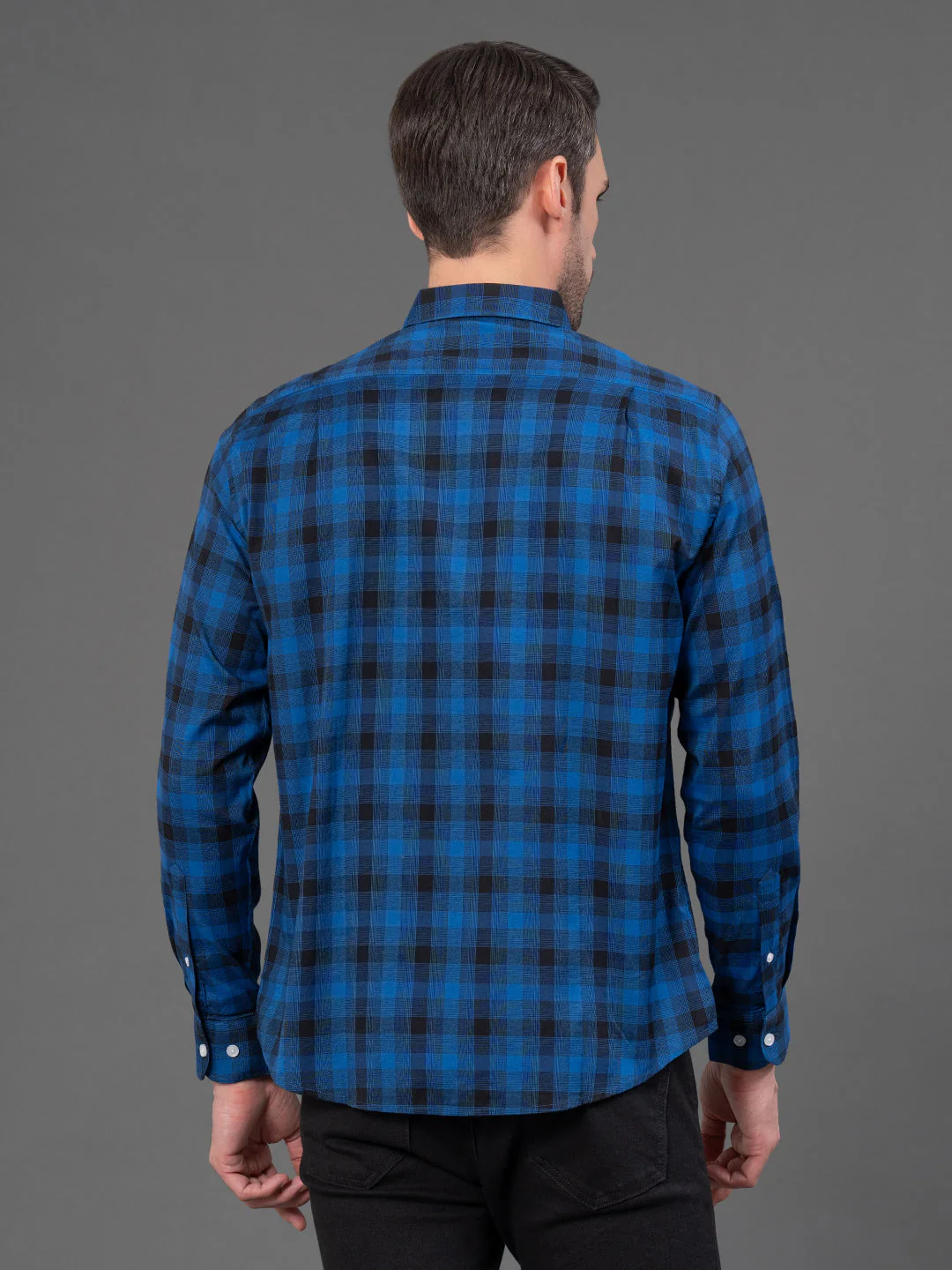 Royal Blue Checked Shirt for Men - Image 3