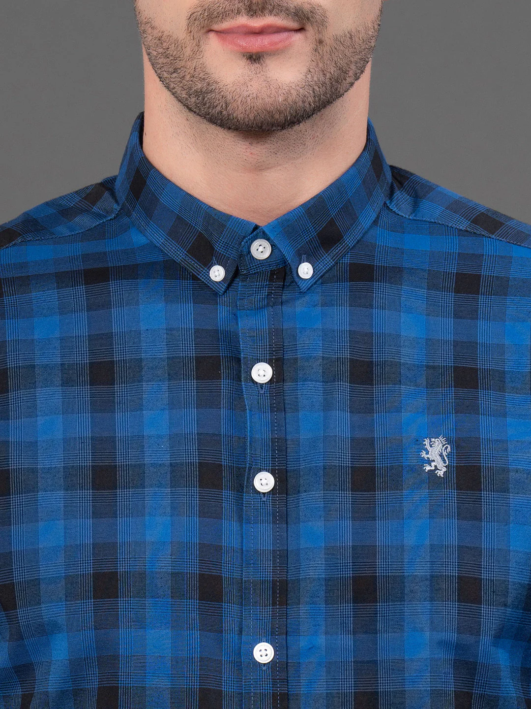 Royal Blue Checked Shirt for Men - Image 4