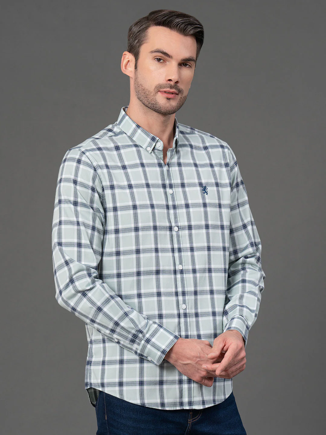 Sea Green Checked Shirt for Men - Image 2