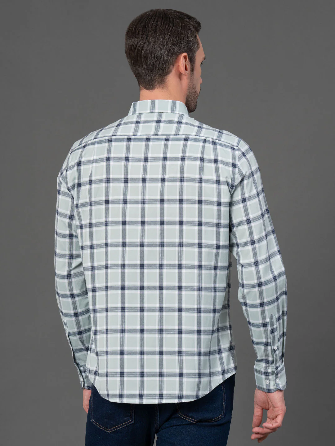 Sea Green Checked Shirt for Men - Image 3