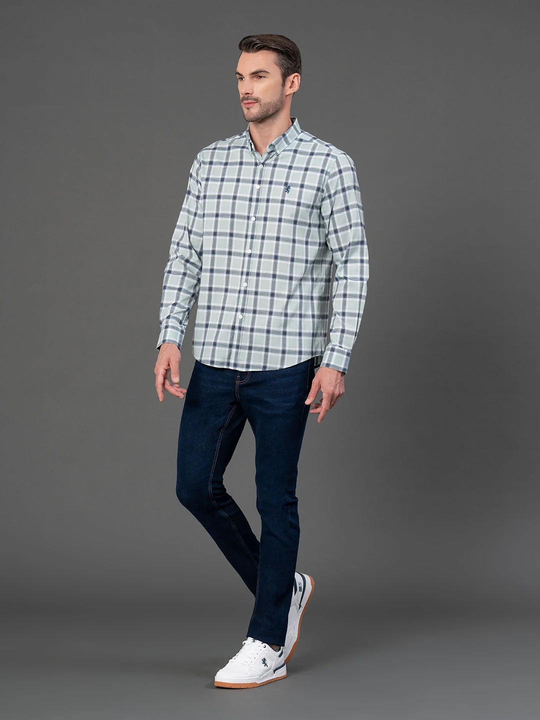 Sea Green Checked Shirt for Men - Image 5