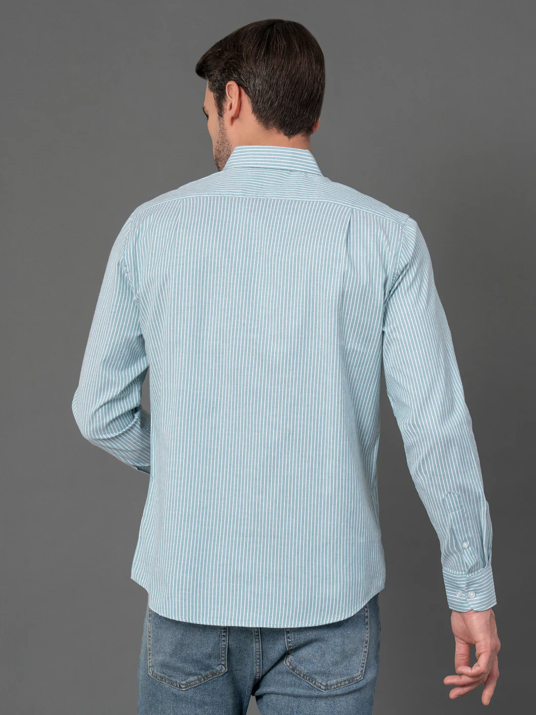 Sea Green Striped Shirt for Men - Image 3