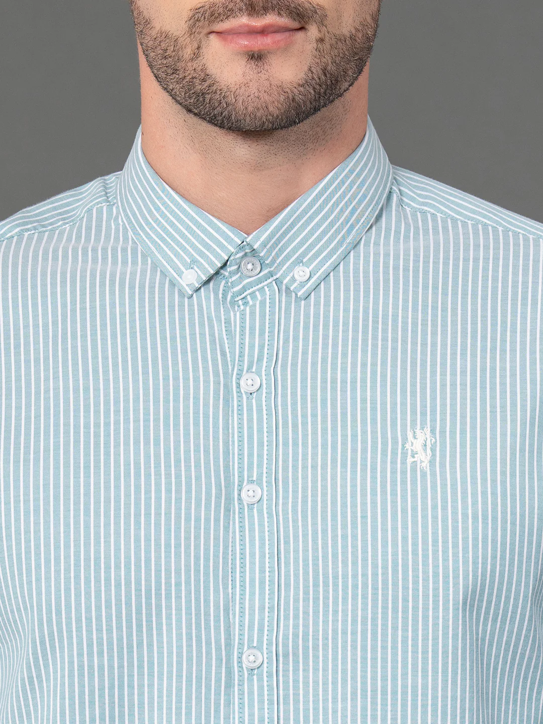 Sea Green Striped Shirt for Men - Image 4