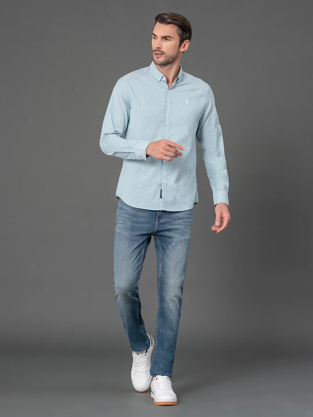 Sea Green Striped Shirt for Men - Image 5