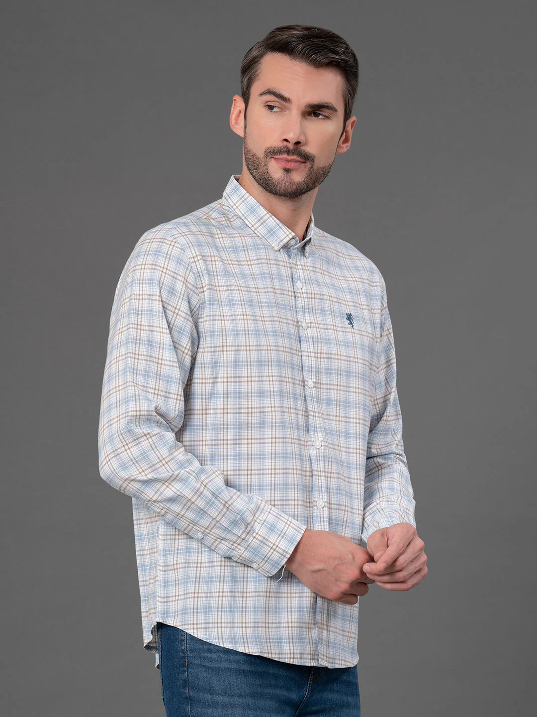 Sky Blue Checked Shirt for Men - Image 2