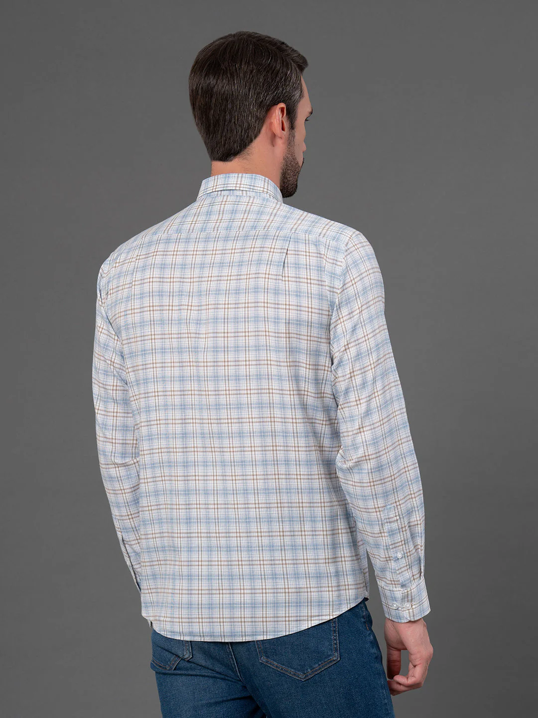 Sky Blue Checked Shirt for Men - Image 3