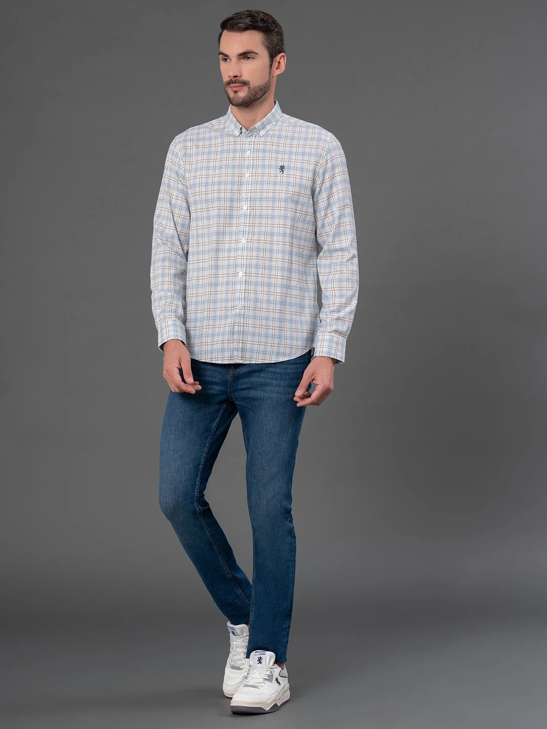 Sky Blue Checked Shirt for Men - Image 4