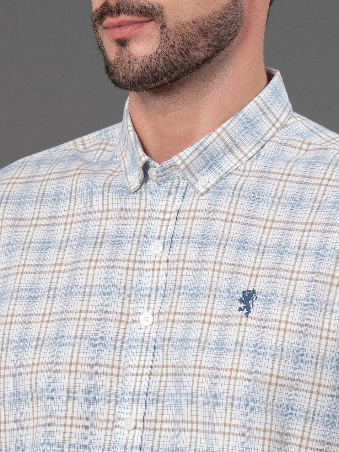 Sky Blue Checked Shirt for Men - Image 5