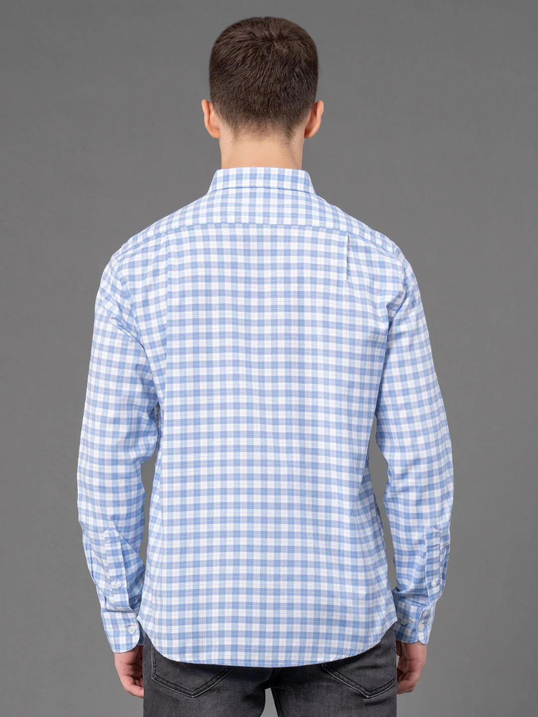 Sky Blue Checked Shirt for Men - Image 3