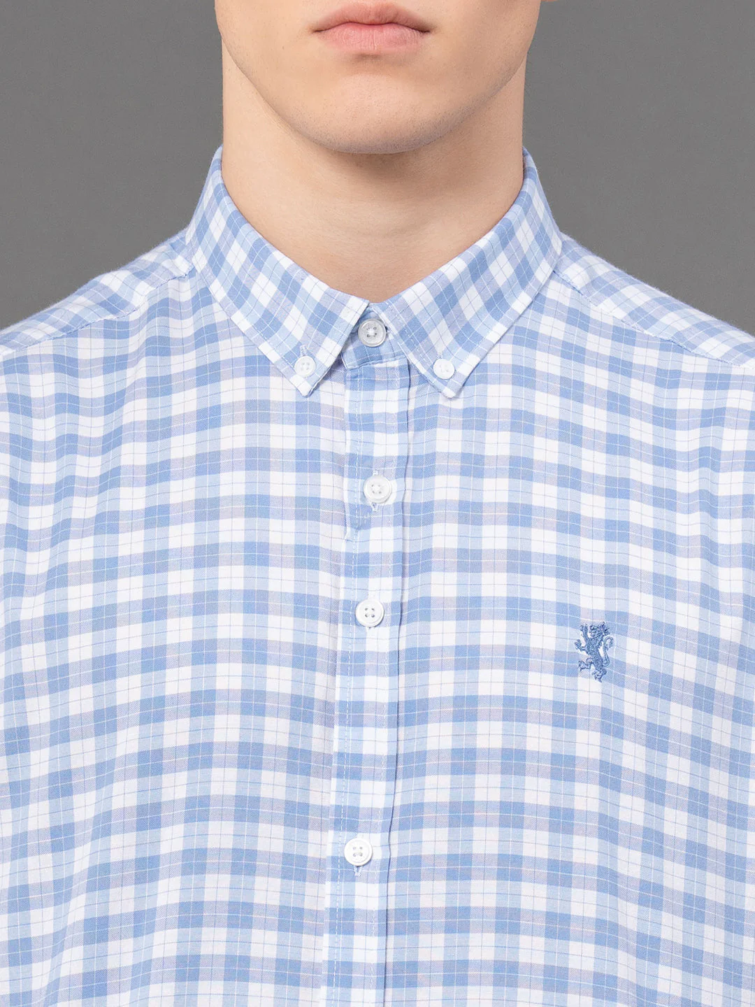 Sky Blue Checked Shirt for Men - Image 4