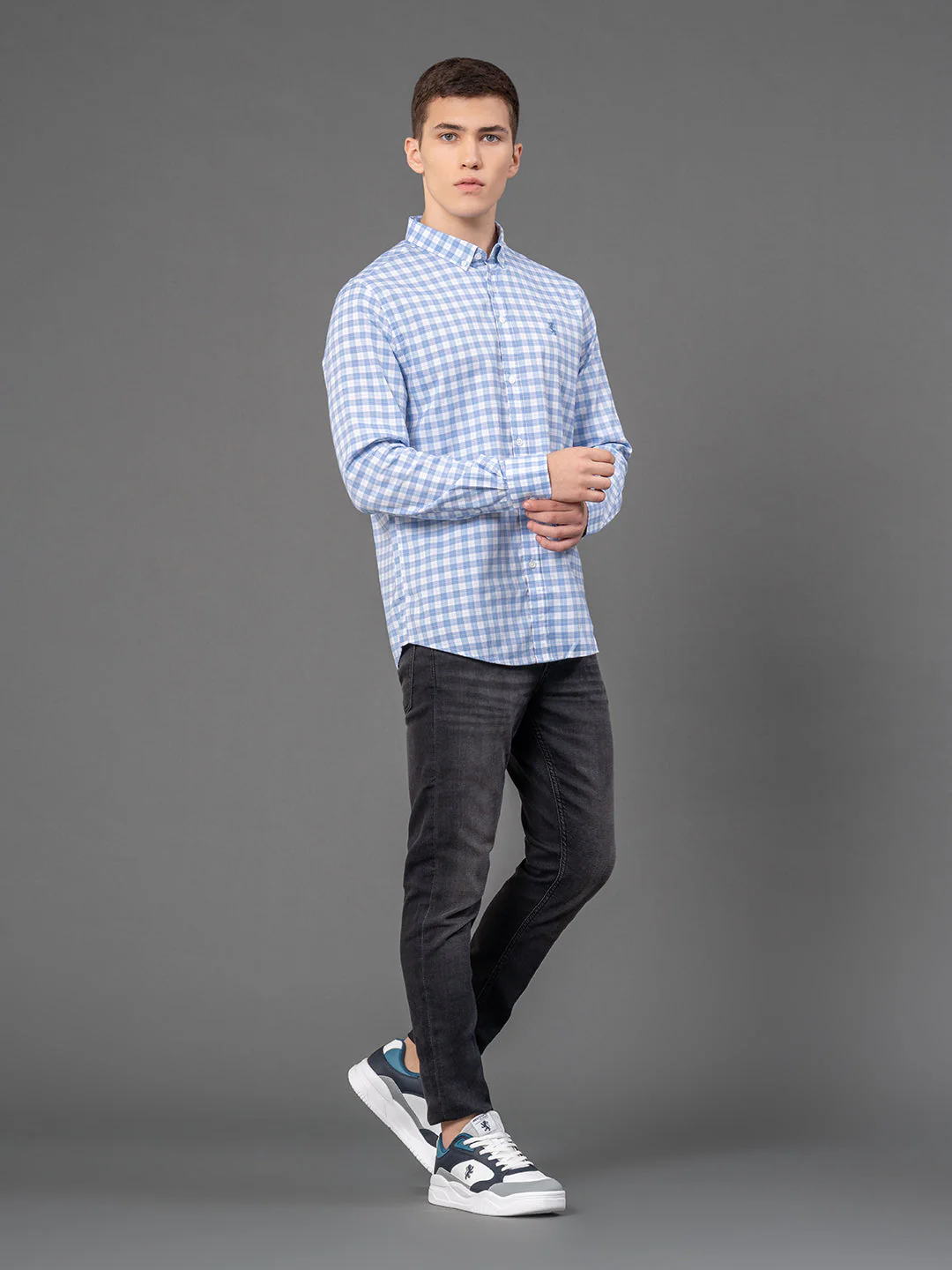 Sky Blue Checked Shirt for Men - Image 5