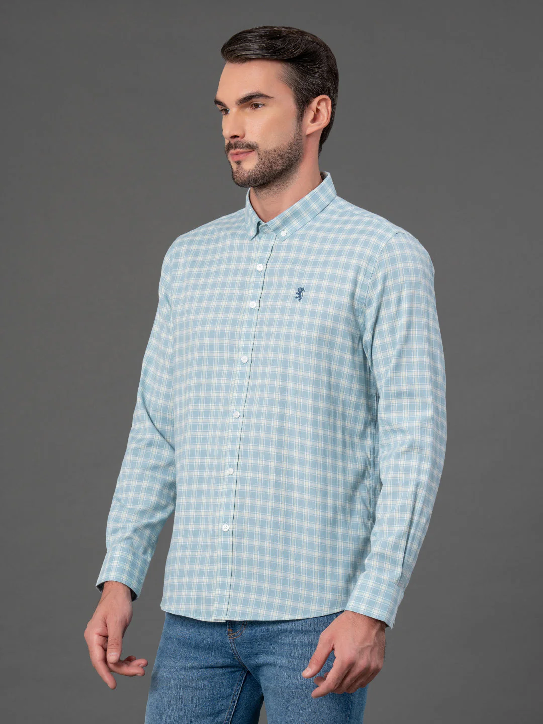 Slate Blue Checked Shirt for Men - Image 2