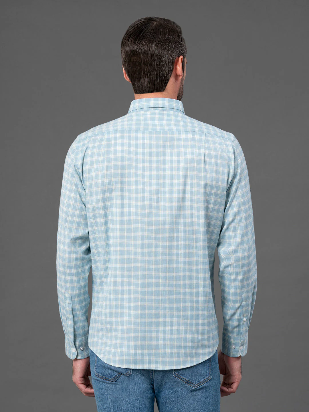 Slate Blue Checked Shirt for Men - Image 3