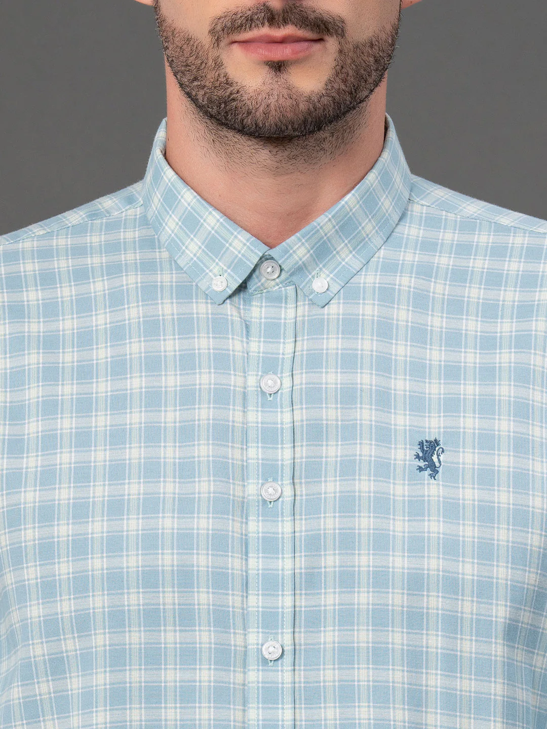 Slate Blue Checked Shirt for Men - Image 4