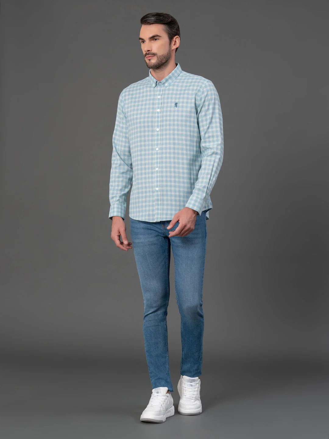 Slate Blue Checked Shirt for Men - Image 5