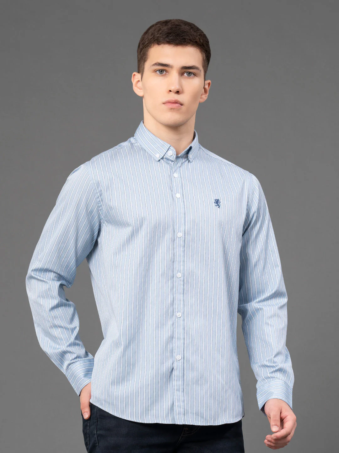 Slate Blue Striped Shirt for Men - Image 2