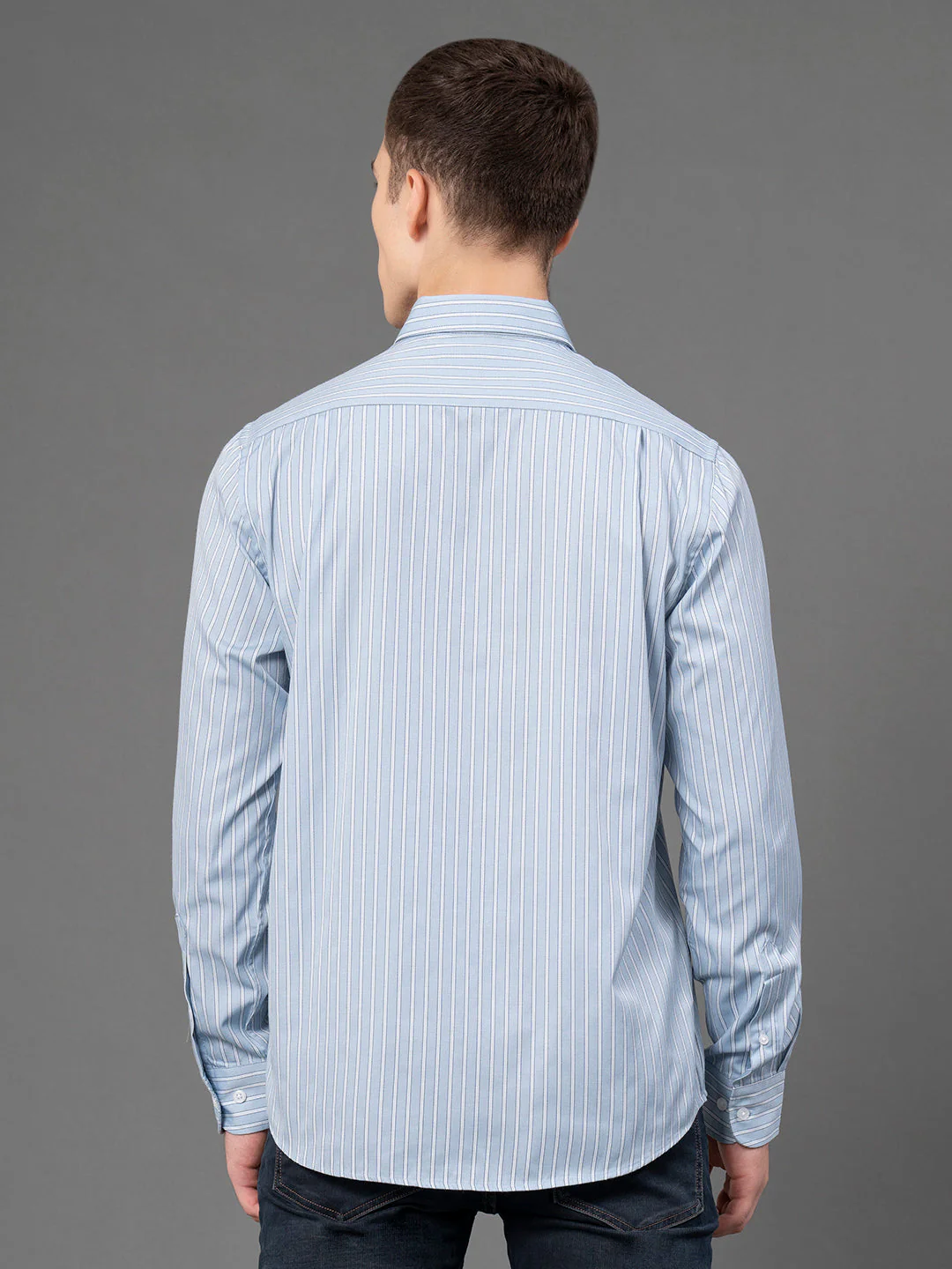 Slate Blue Striped Shirt for Men - Image 3