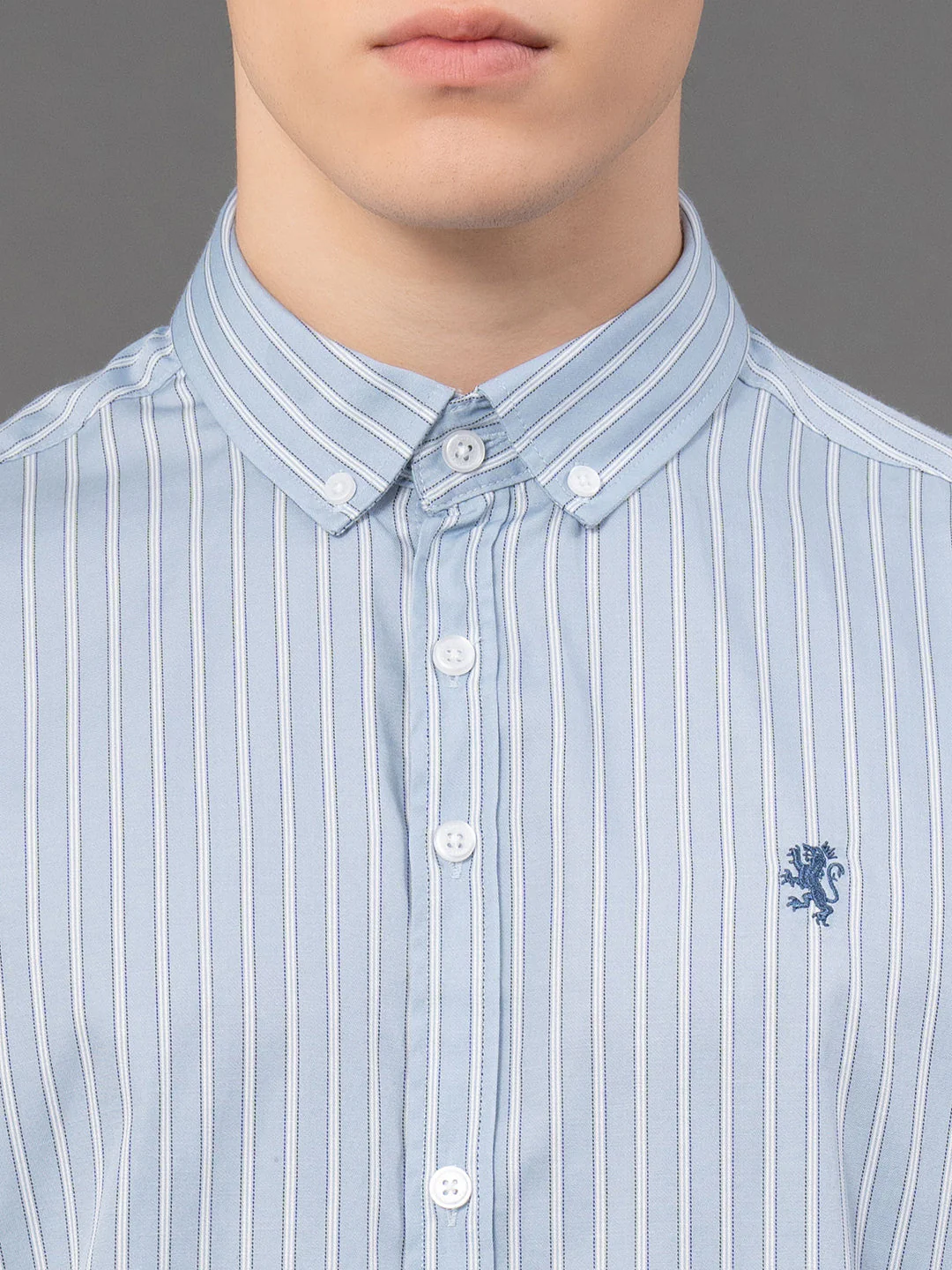 Slate Blue Striped Shirt for Men - Image 4