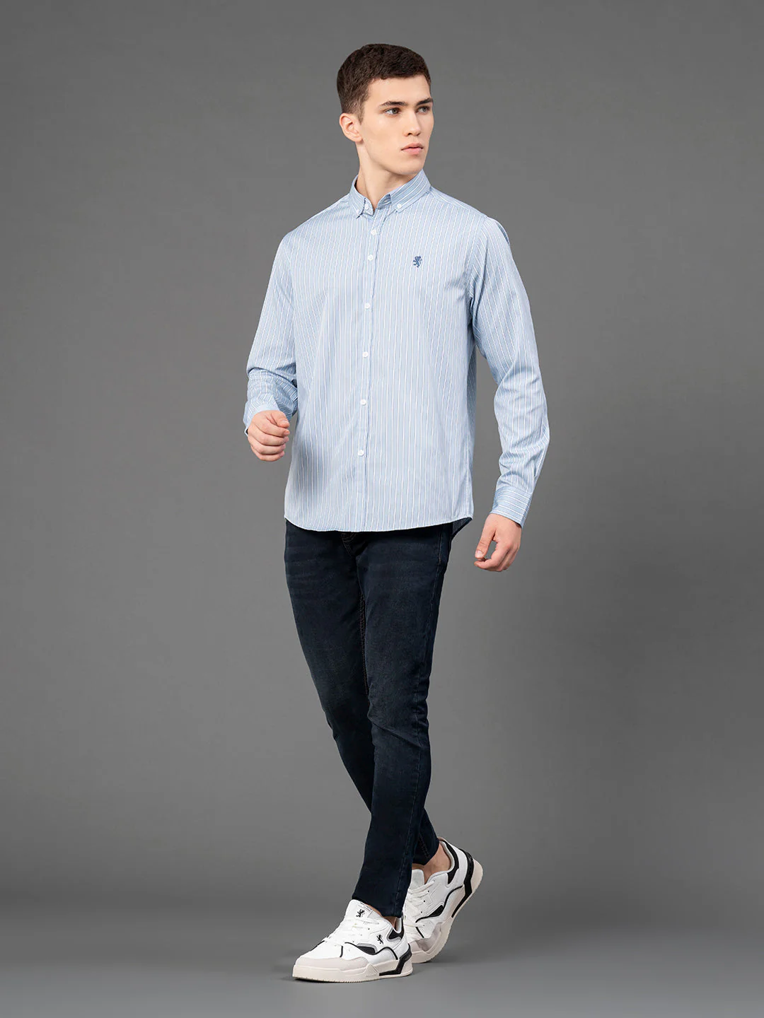 Slate Blue Striped Shirt for Men - Image 5