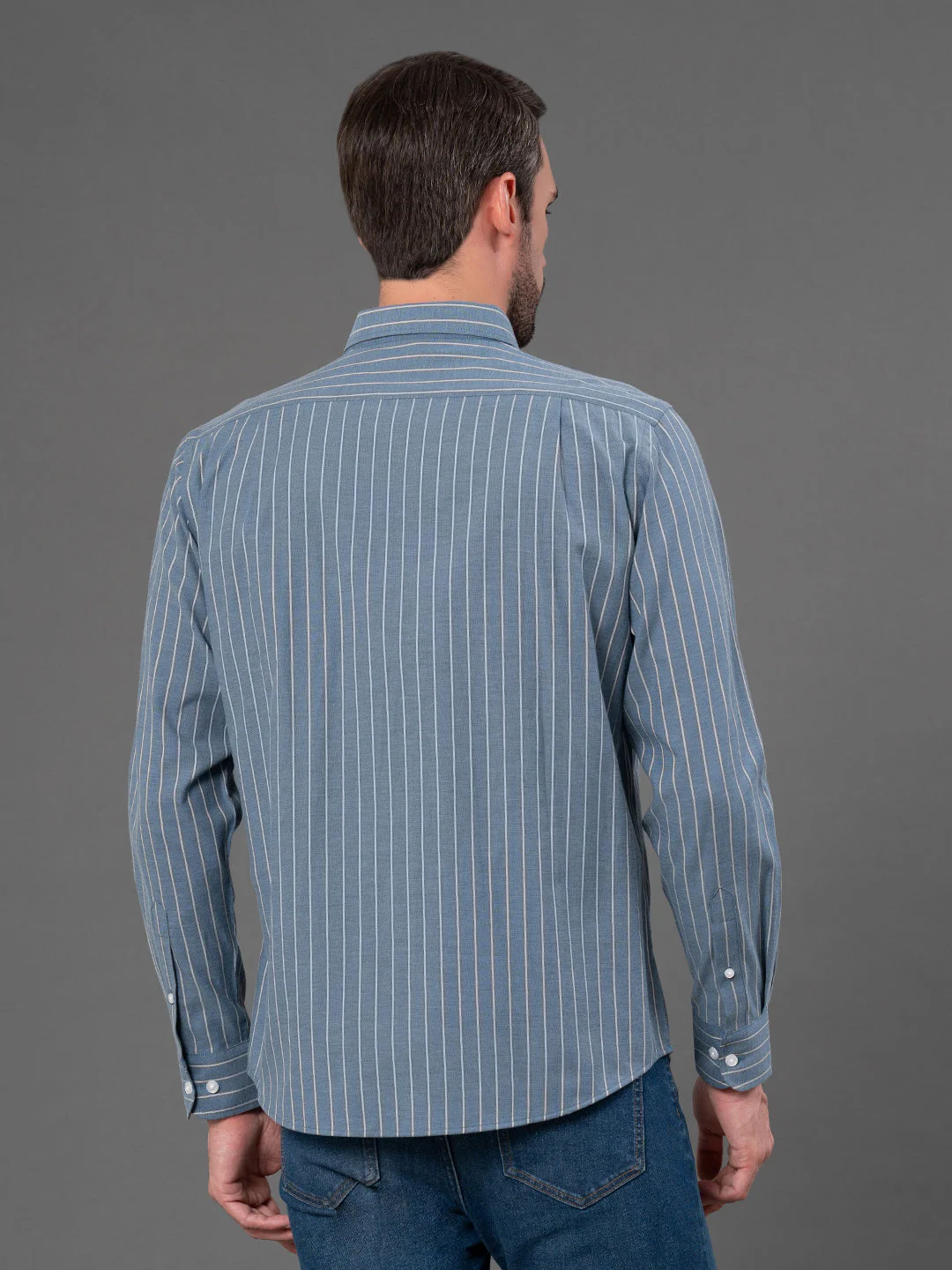 Slate Blue Striped Shirt for Men - Image 3