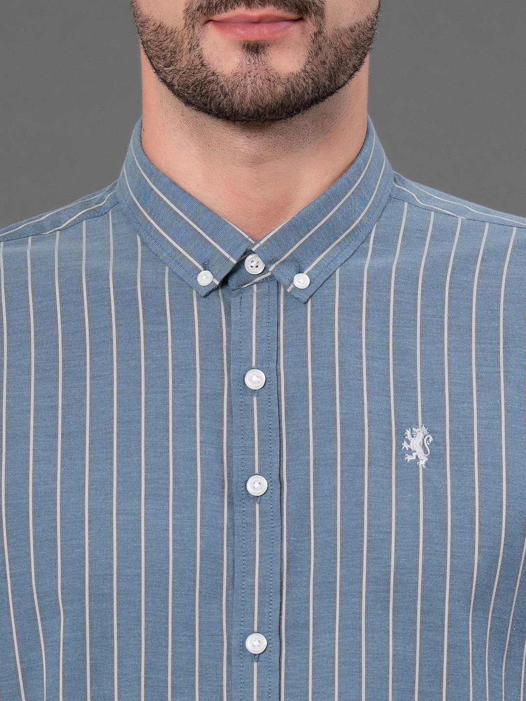 Slate Blue Striped Shirt for Men - Image 4