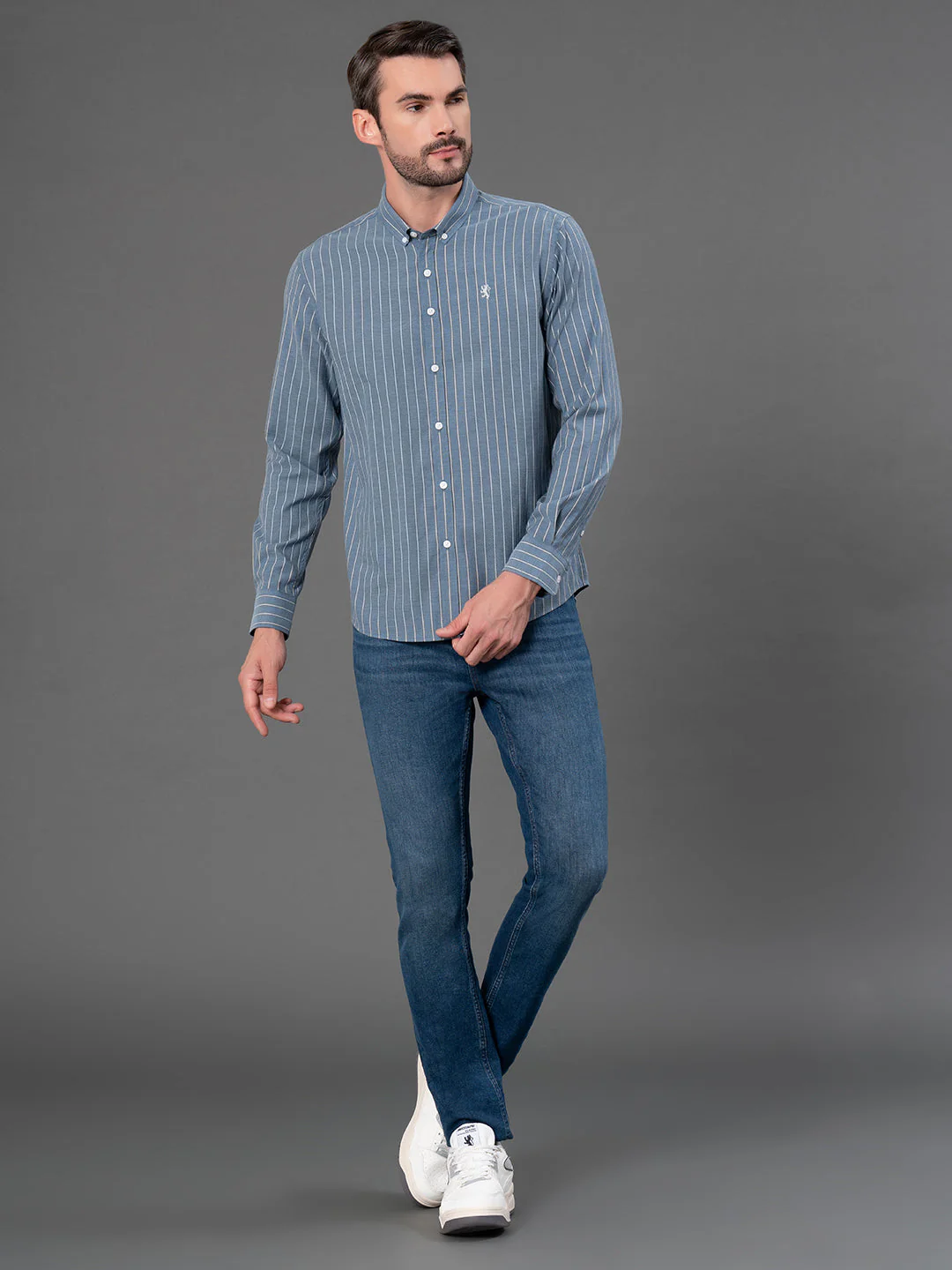 Slate Blue Striped Shirt for Men - Image 5