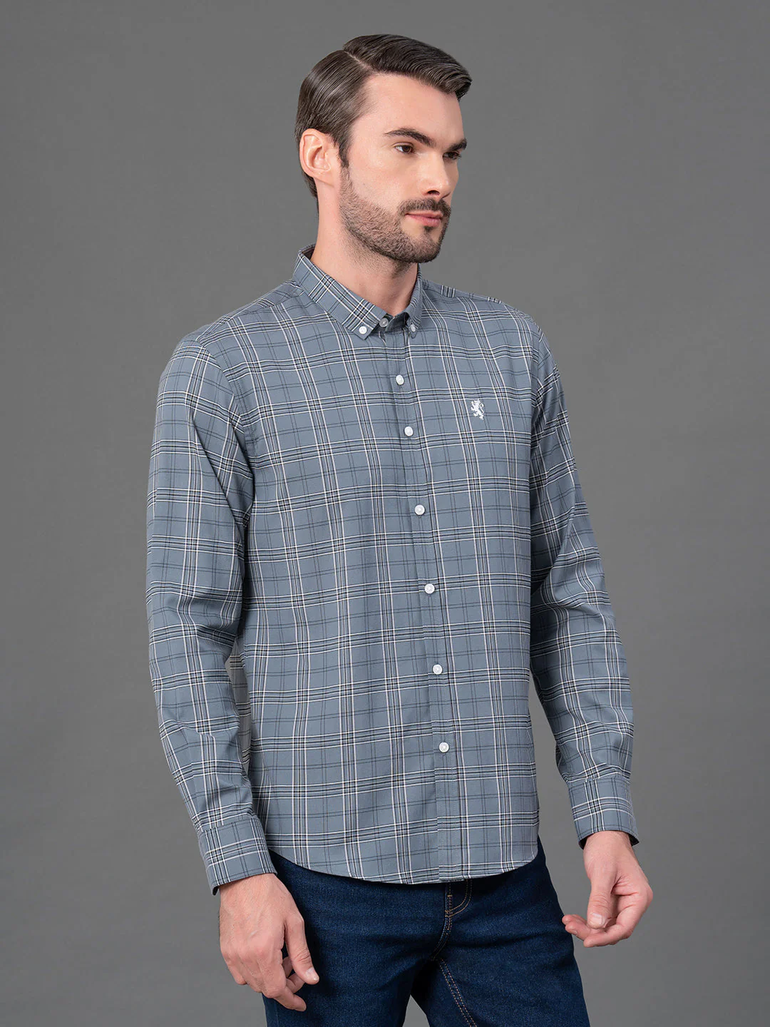 Slate Grey Checked Shirt for Men - Image 2