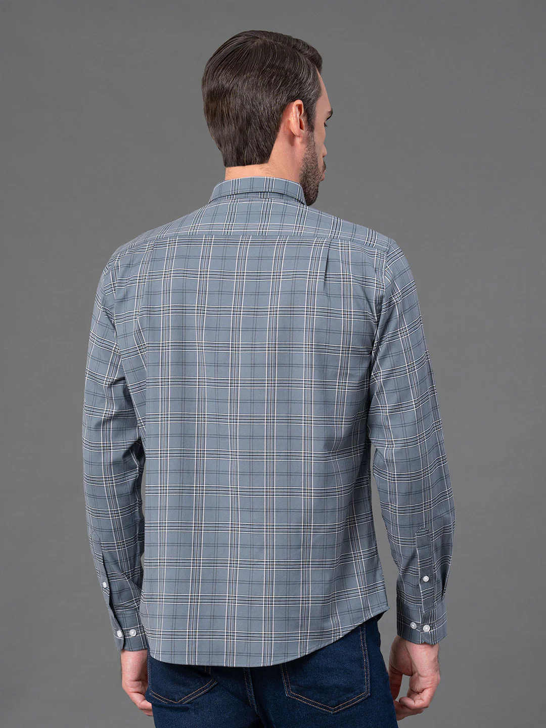 Slate Grey Checked Shirt for Men - Image 3