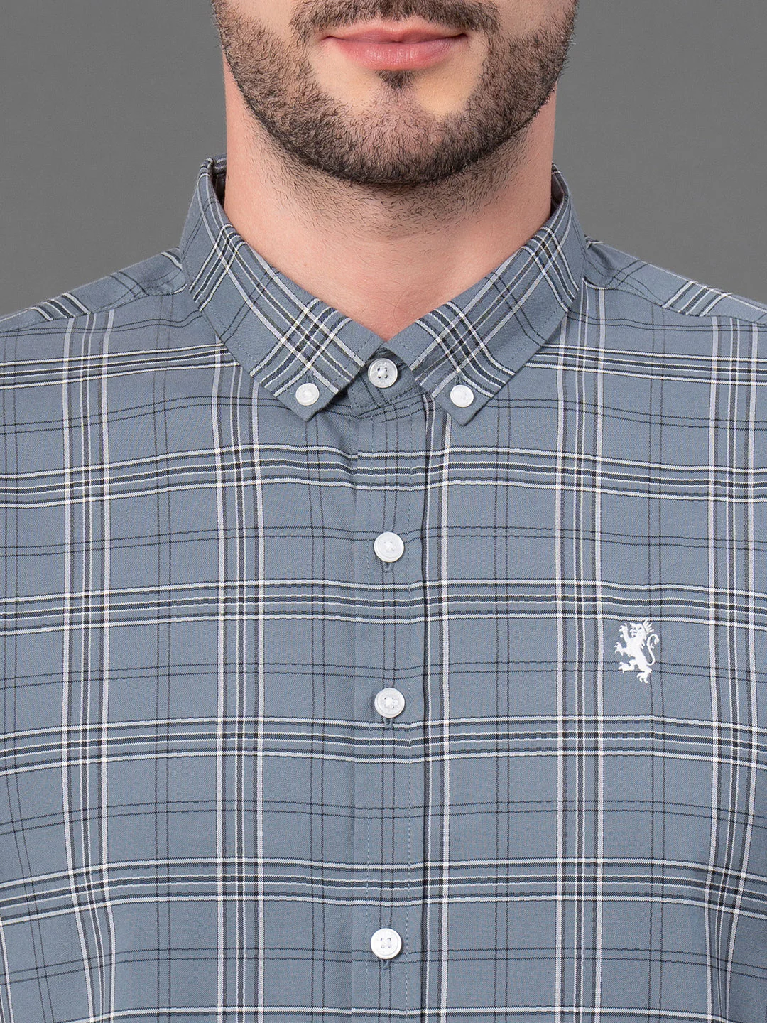 Slate Grey Checked Shirt for Men - Image 4
